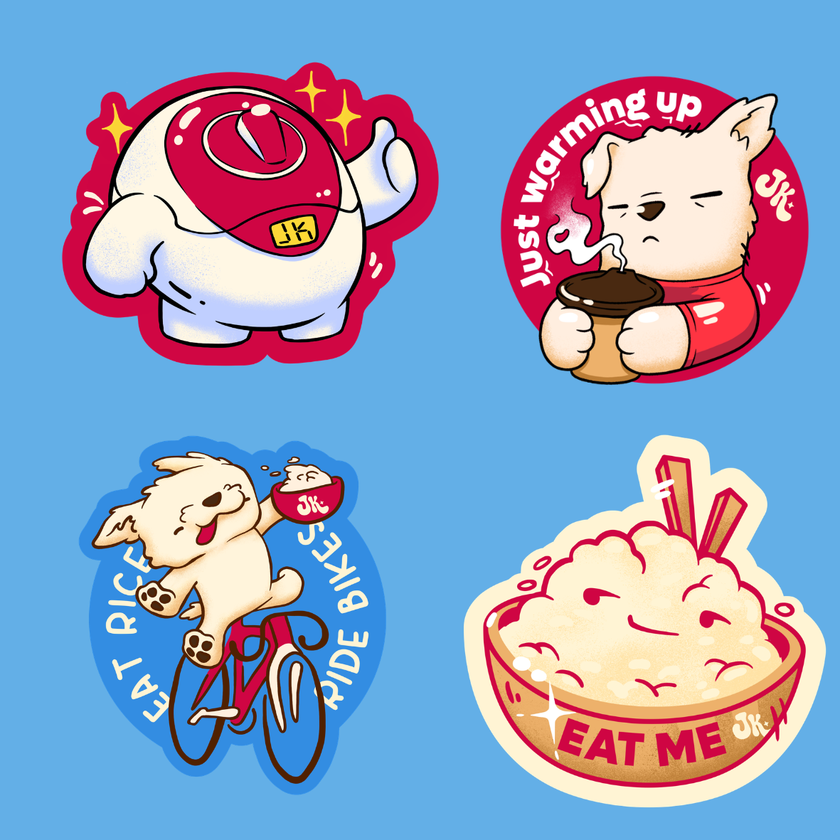 Eat Rice Ride Bikes Sticker Pack
